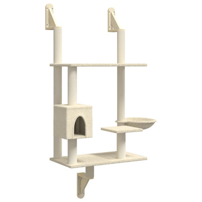 Kattenmeubel Wandgemonteerd Met Krabpaal 153 Cm Kleurig Crème