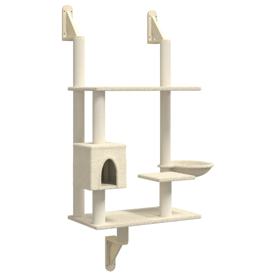 Kattenmeubel Wandgemonteerd Met Krabpaal 153 Cm Kleurig Crème