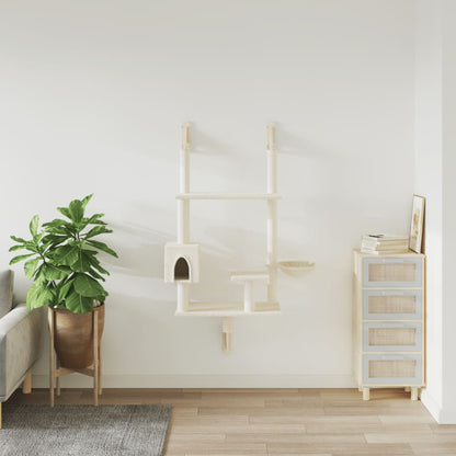 Kattenmeubel Wandgemonteerd Met Krabpaal 153 Cm Kleurig Crème