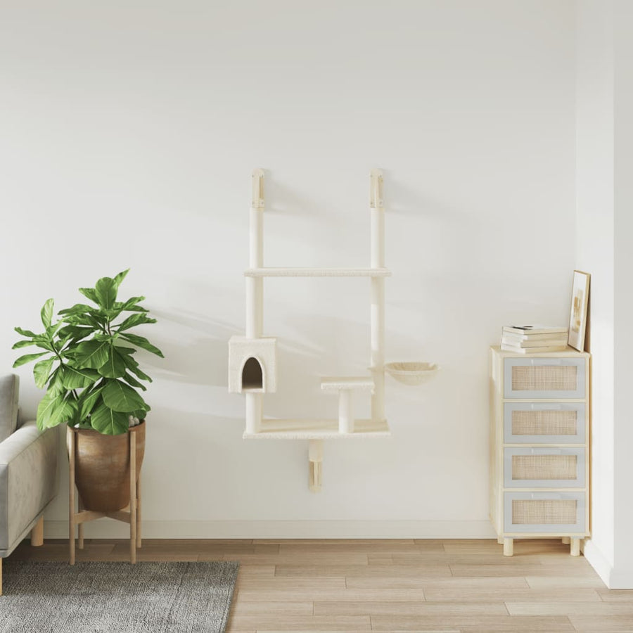Kattenmeubel Wandgemonteerd Met Krabpaal 153 Cm Kleurig Crème