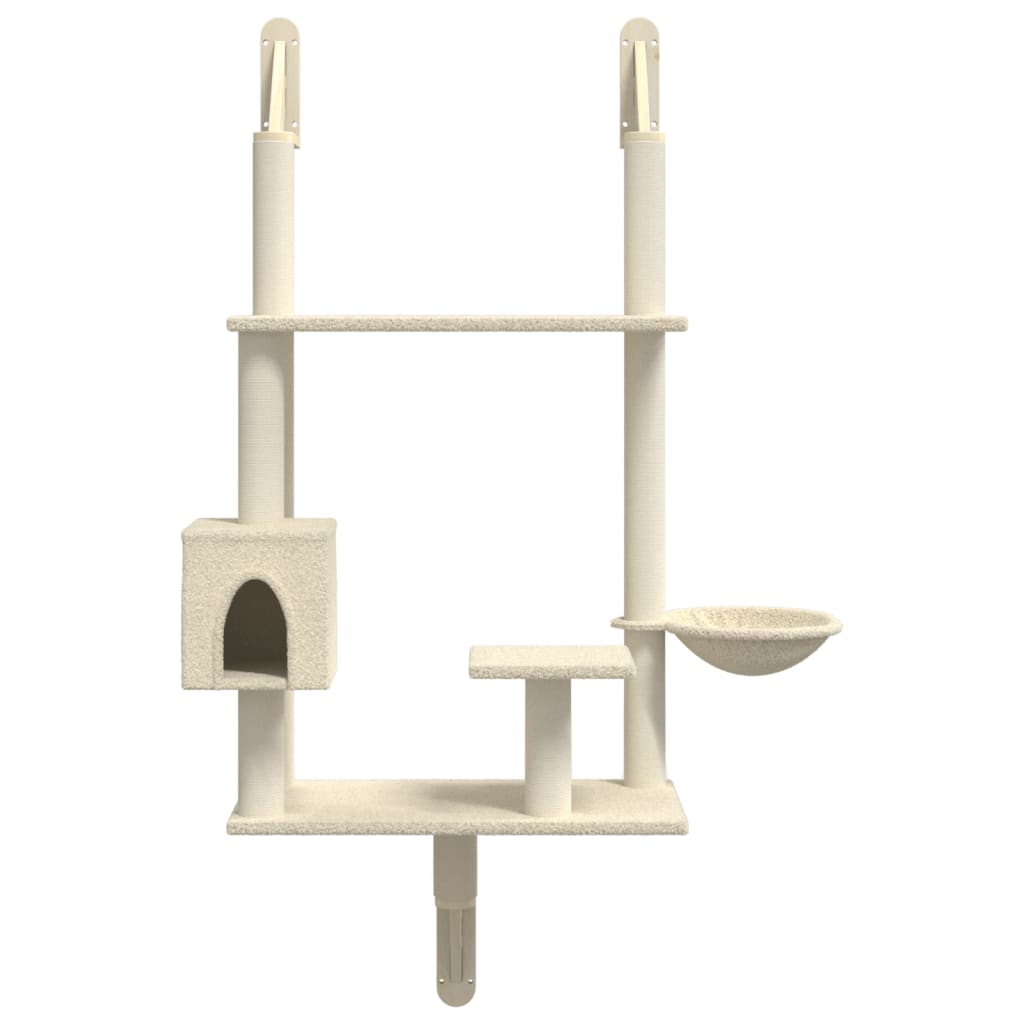 Kattenmeubel Wandgemonteerd Met Krabpaal 153 Cm Kleurig Crème