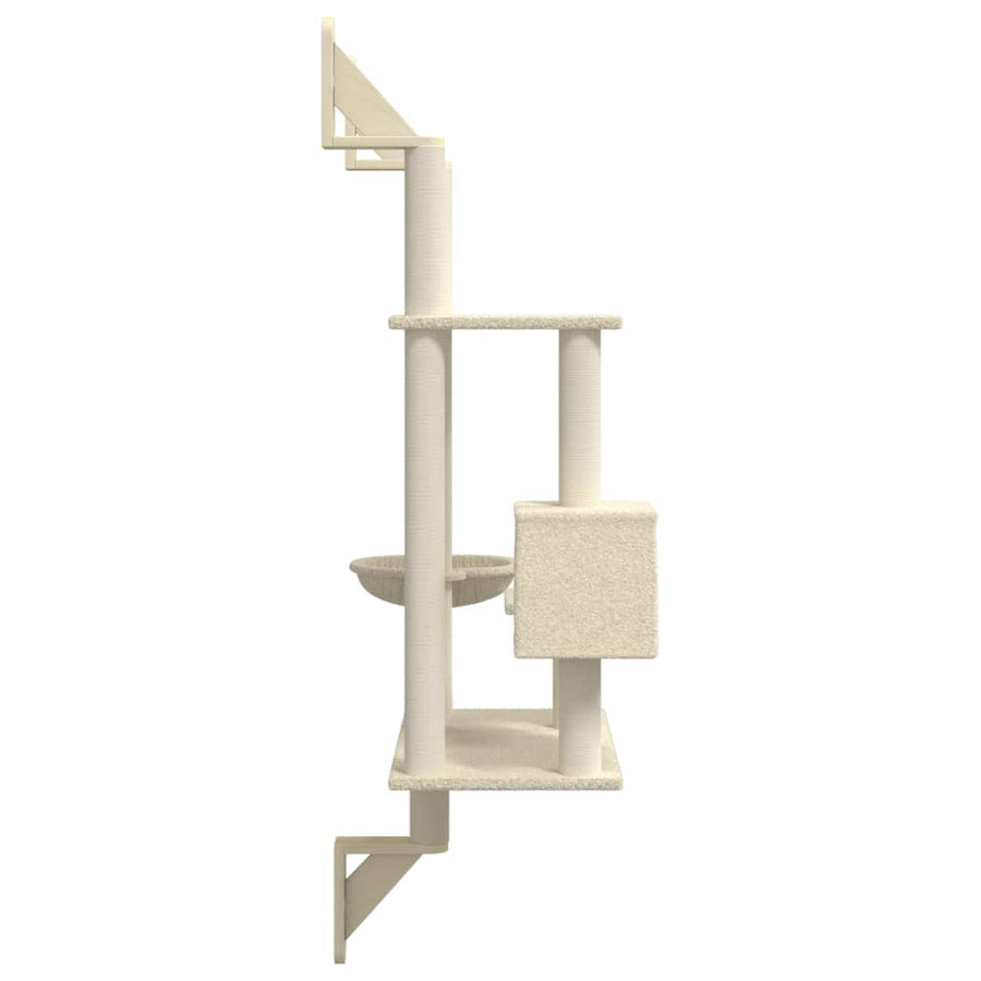 Kattenmeubel Wandgemonteerd Met Krabpaal 153 Cm Kleurig Crème