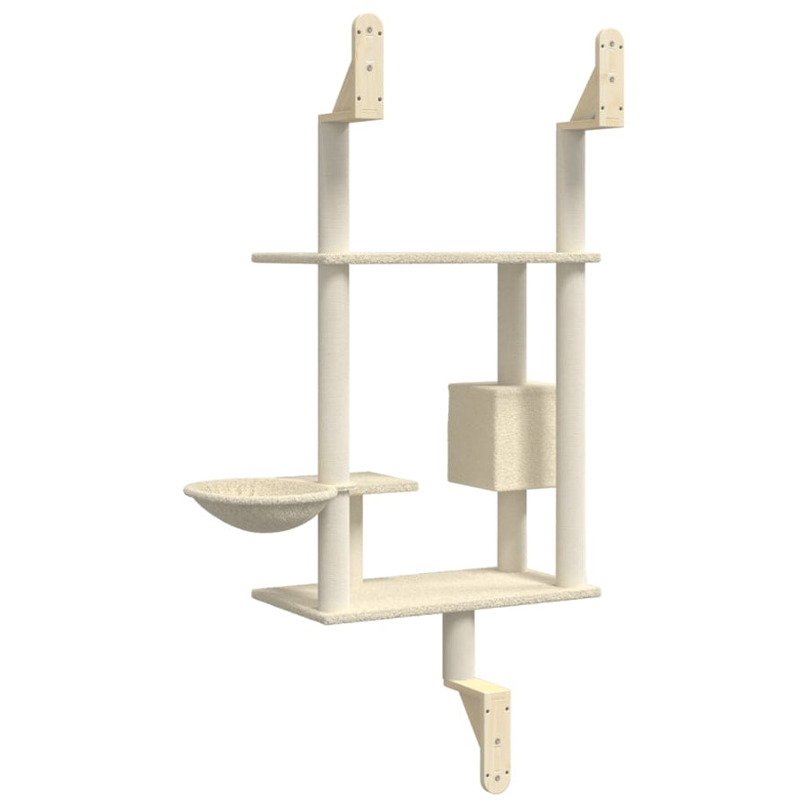 Kattenmeubel Wandgemonteerd Met Krabpaal 153 Cm Kleurig Crème