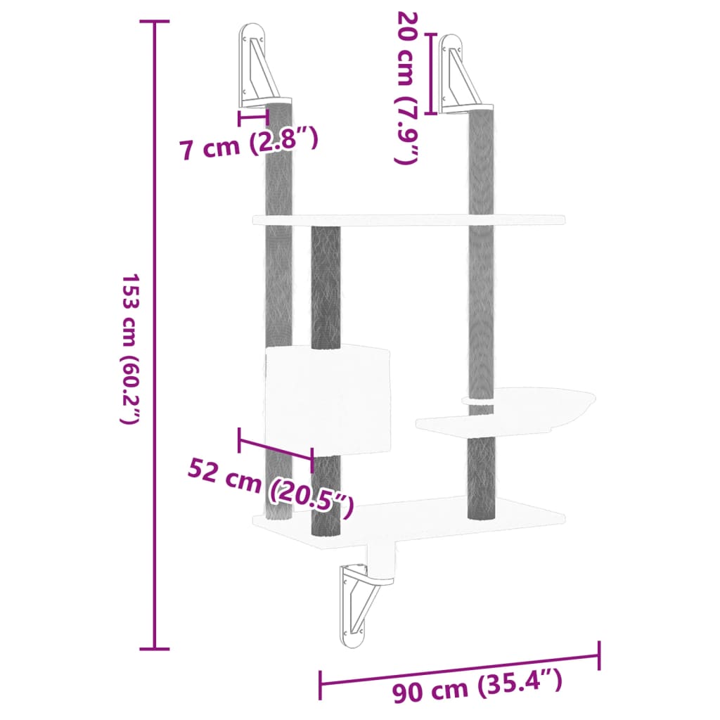 Kattenmeubel Wandgemonteerd Met Krabpaal 153 Cm Kleurig Crème