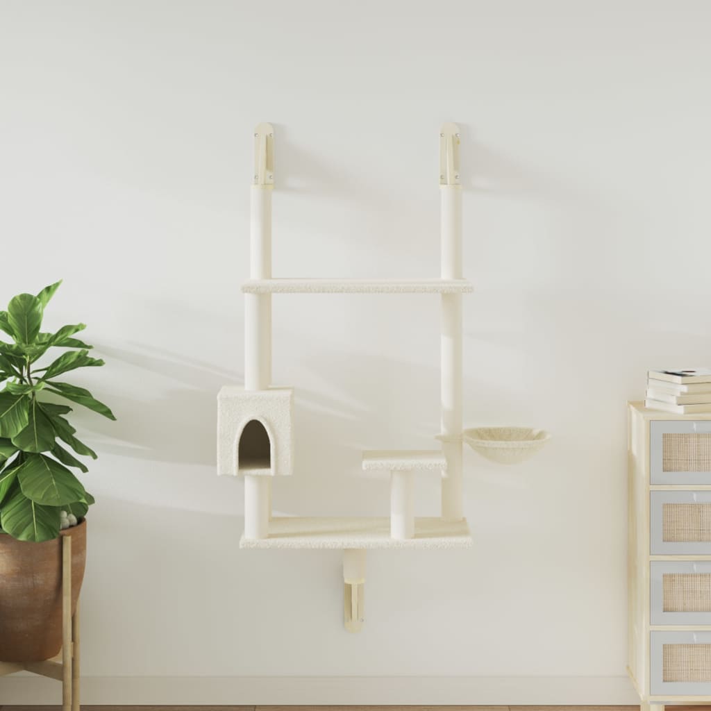 Kattenmeubel Wandgemonteerd Met Krabpaal 153 Cm Kleurig Crème