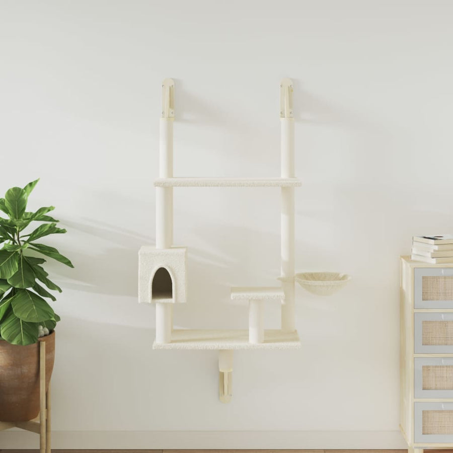 Kattenmeubel Wandgemonteerd Met Krabpaal 153 Cm Kleurig Crème