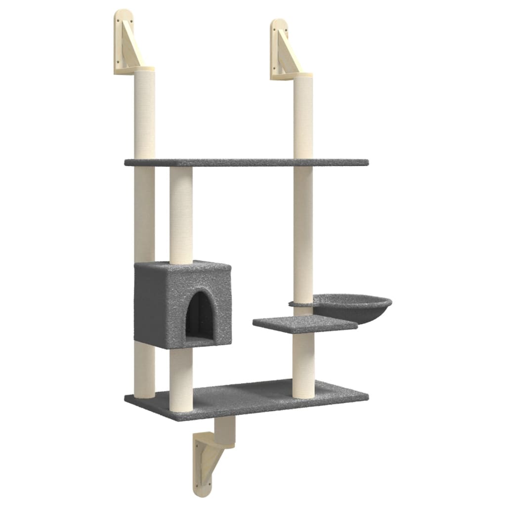 Kattenmeubel Wandgemonteerd Met Krabpaal 153 Cm Donkergrijs