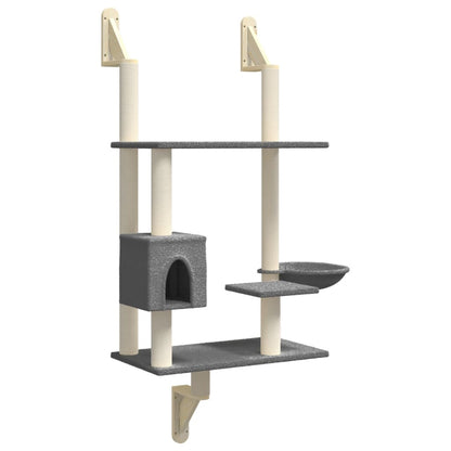 Kattenmeubel Wandgemonteerd Met Krabpaal 153 Cm Donkergrijs