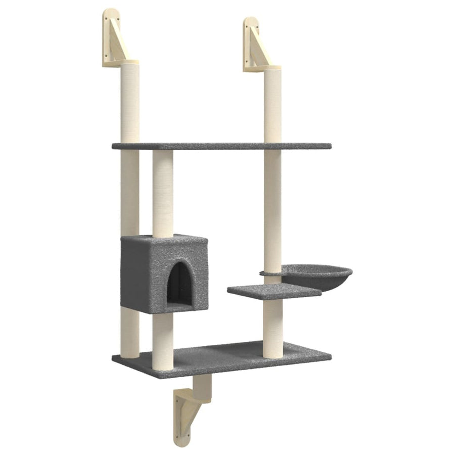 Kattenmeubel Wandgemonteerd Met Krabpaal 153 Cm Donkergrijs