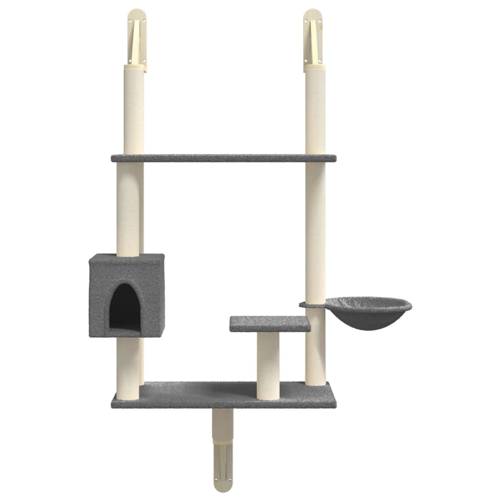 Kattenmeubel Wandgemonteerd Met Krabpaal 153 Cm Donkergrijs