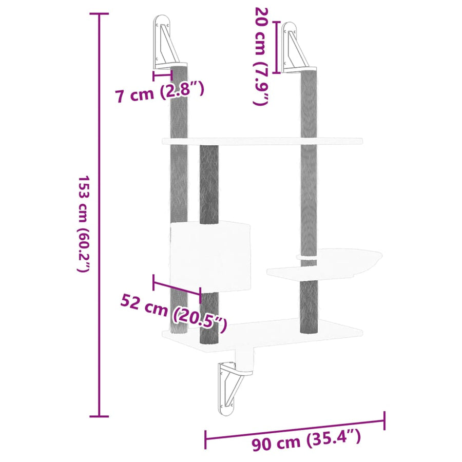 Kattenmeubel Wandgemonteerd Met Krabpaal 153 Cm Donkergrijs