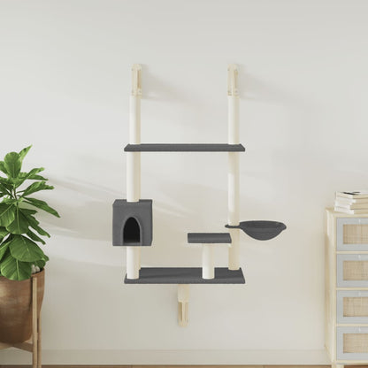Kattenmeubel Wandgemonteerd Met Krabpaal 153 Cm Donkergrijs