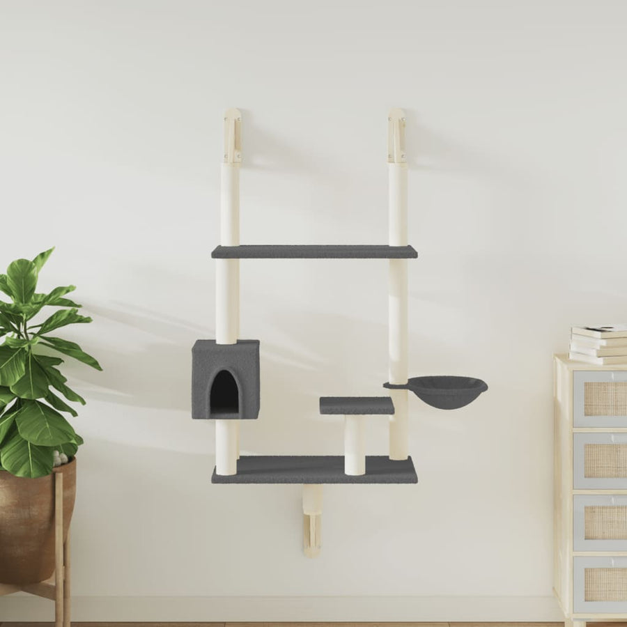 Kattenmeubel Wandgemonteerd Met Krabpaal 153 Cm Donkergrijs