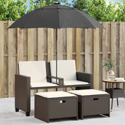 Tuinbank 2-zits poly rattan bruin met parasol