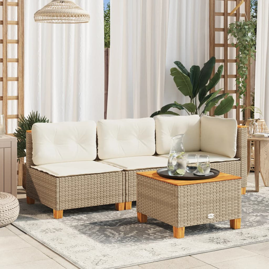 Tuinhoekbank met kussens poly rattan beige