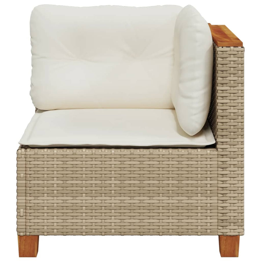 Tuinhoekbank met kussens poly rattan beige