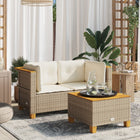 Tuinbank 2 st poly rattan beige met kussens