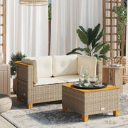 Tuinbank 2 st poly rattan beige met kussens