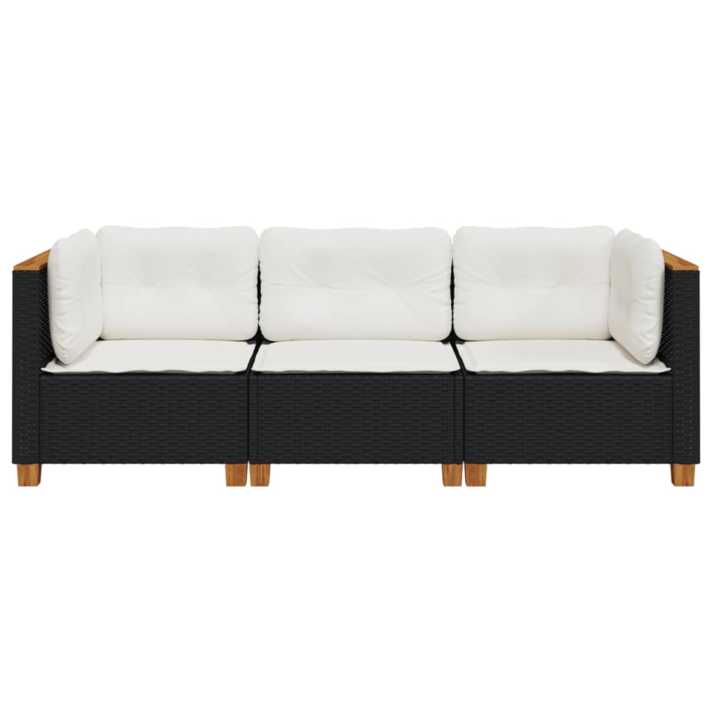 Tuinbank 3-zits met kussens poly rattan zwart