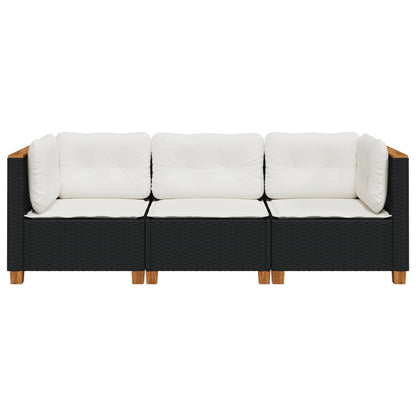 Tuinbank 3-zits met kussens poly rattan zwart