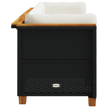 Tuinbank 3-zits met kussens poly rattan zwart