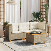 3-Seater Garden Bench with Cushions Poly Rattan Beige