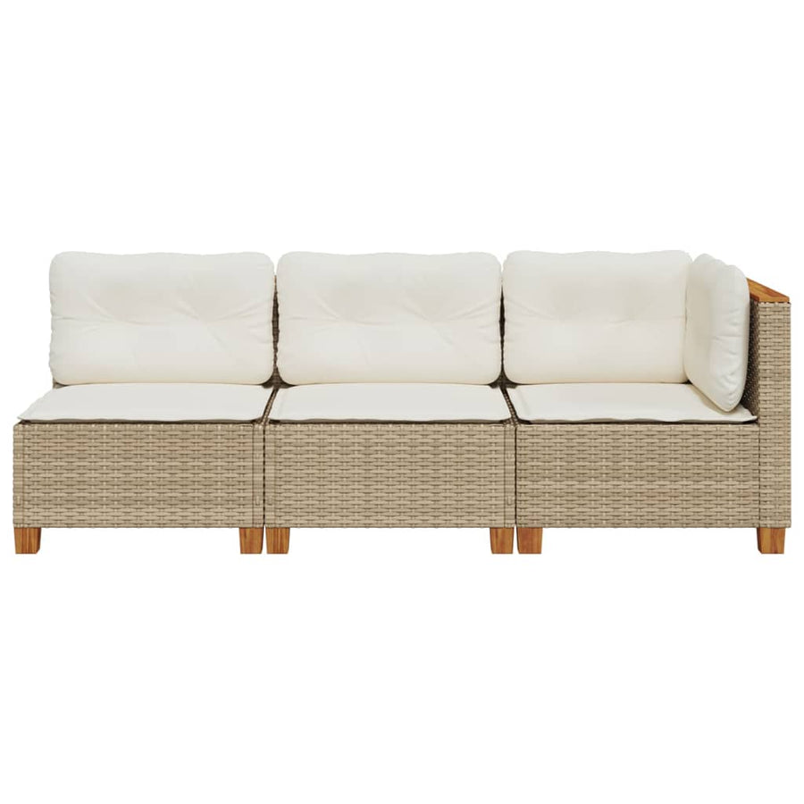 Tuinbank 3-zits met kussens poly rattan beige