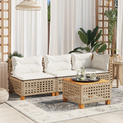 Tuinbank Zonder Armleuning Met Kussens Poly Rattan 1 Beige en wit