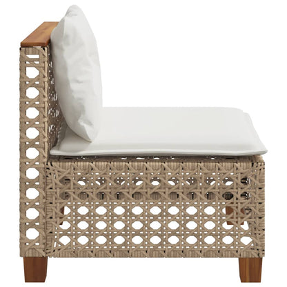 Tuinbank Zonder Armleuning Met Kussens Poly Rattan 1 Beige en wit