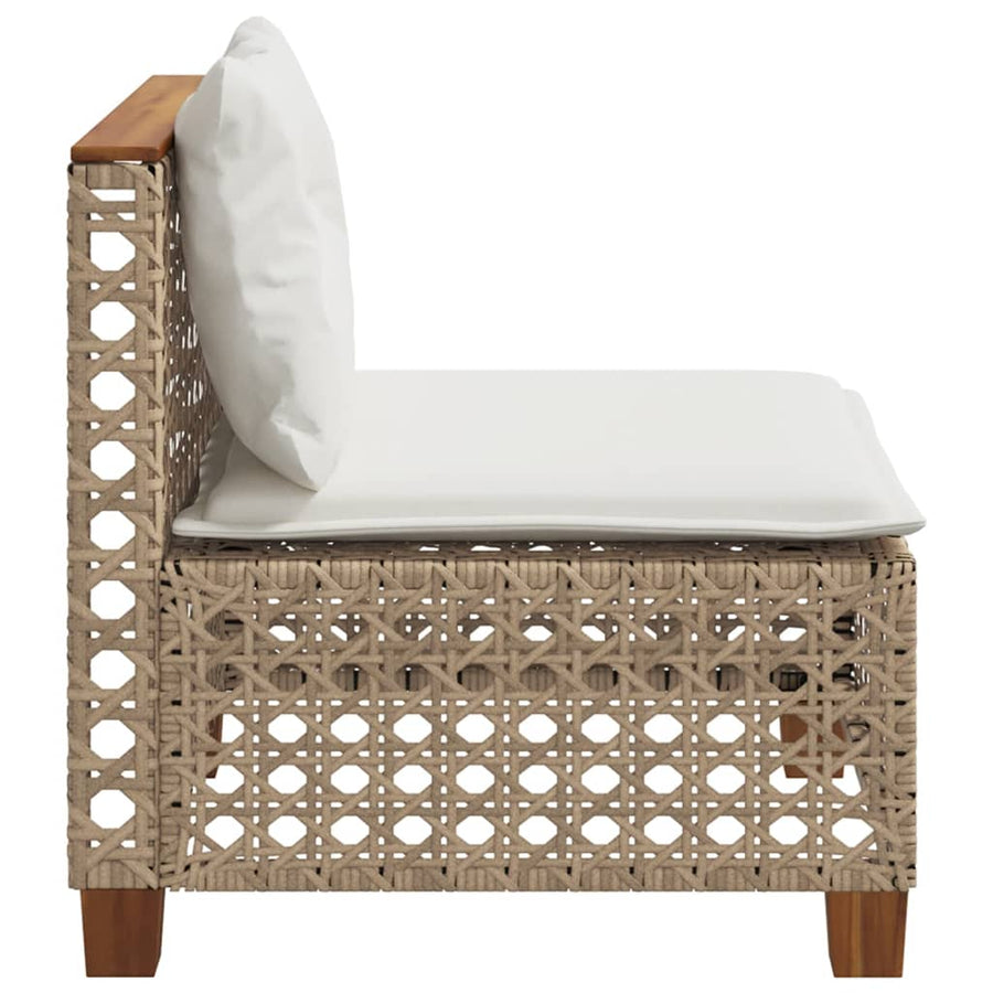 Tuinbank Zonder Armleuning Met Kussens Poly Rattan 1 Beige en wit
