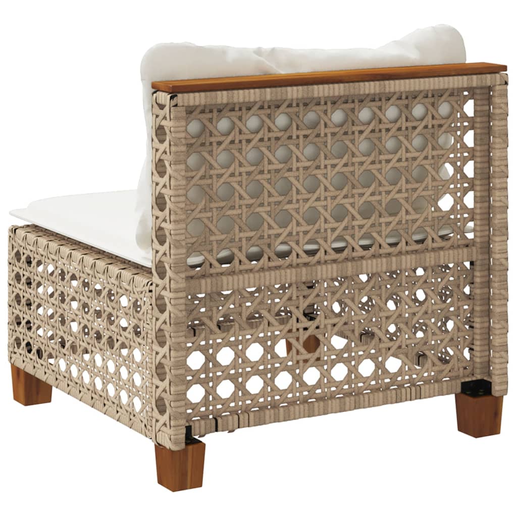 Tuinbank Zonder Armleuning Met Kussens Poly Rattan 1 Beige en wit