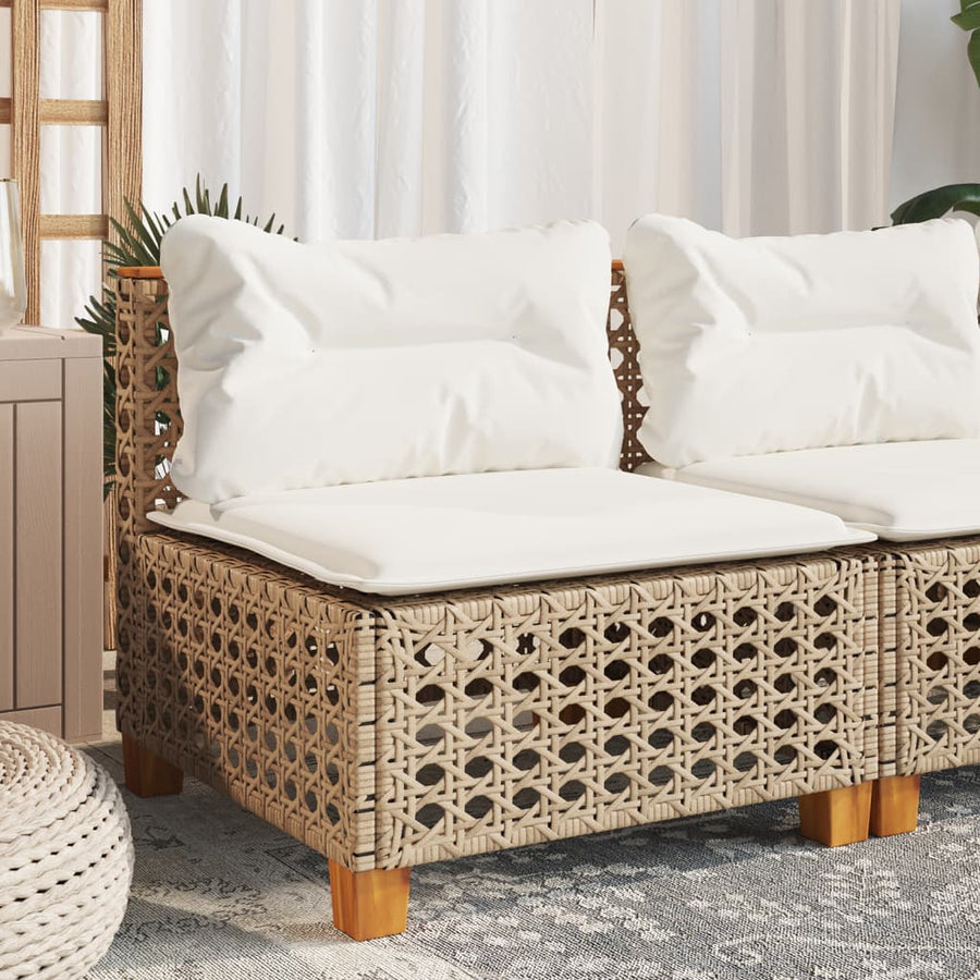 Tuinbank Zonder Armleuning Met Kussens Poly Rattan 1 Beige en wit