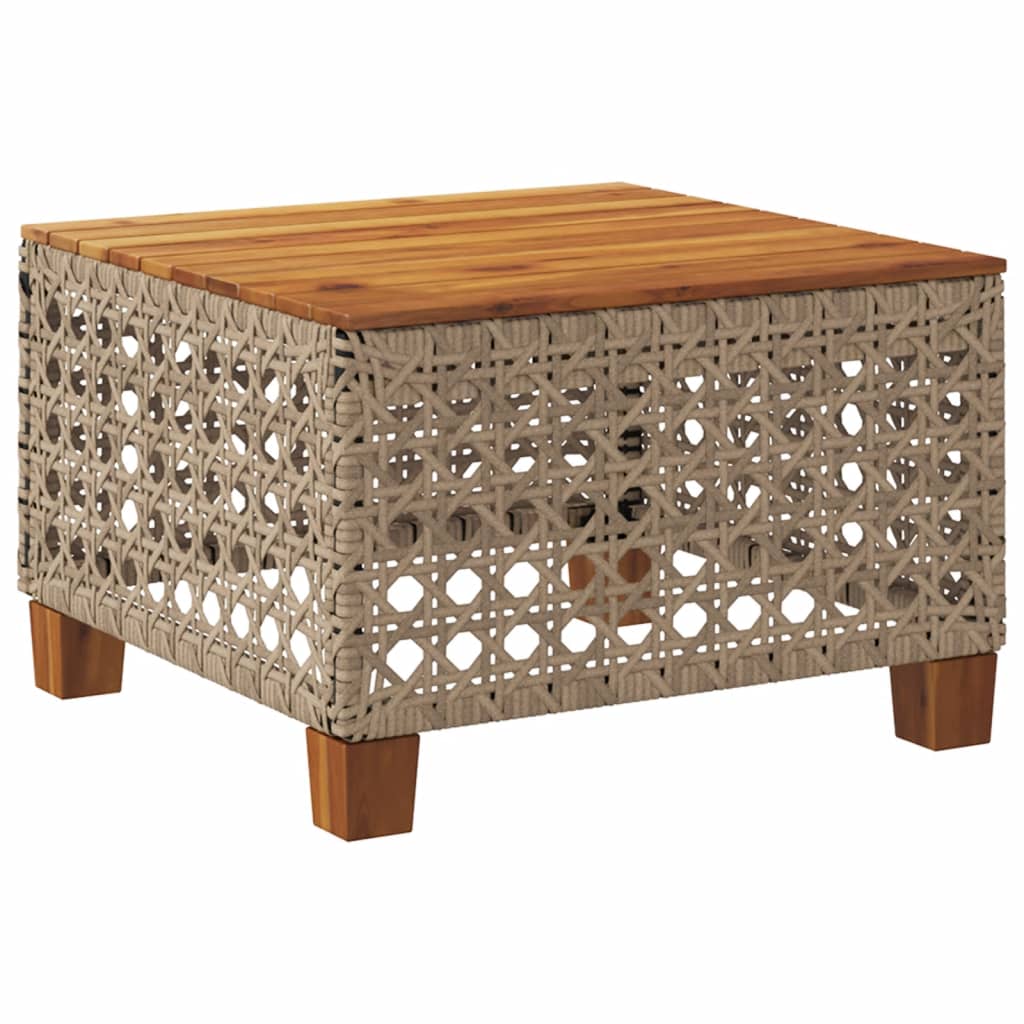 Tuintafel 55X55X36 Cm Poly Rattan En Acaciahout Beige gat weven