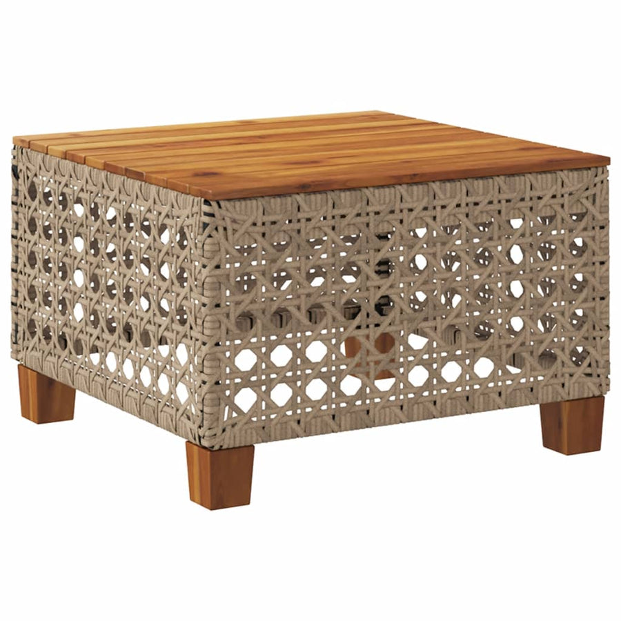 Tuintafel 55X55X36 Cm Poly Rattan En Acaciahout Beige gat weven