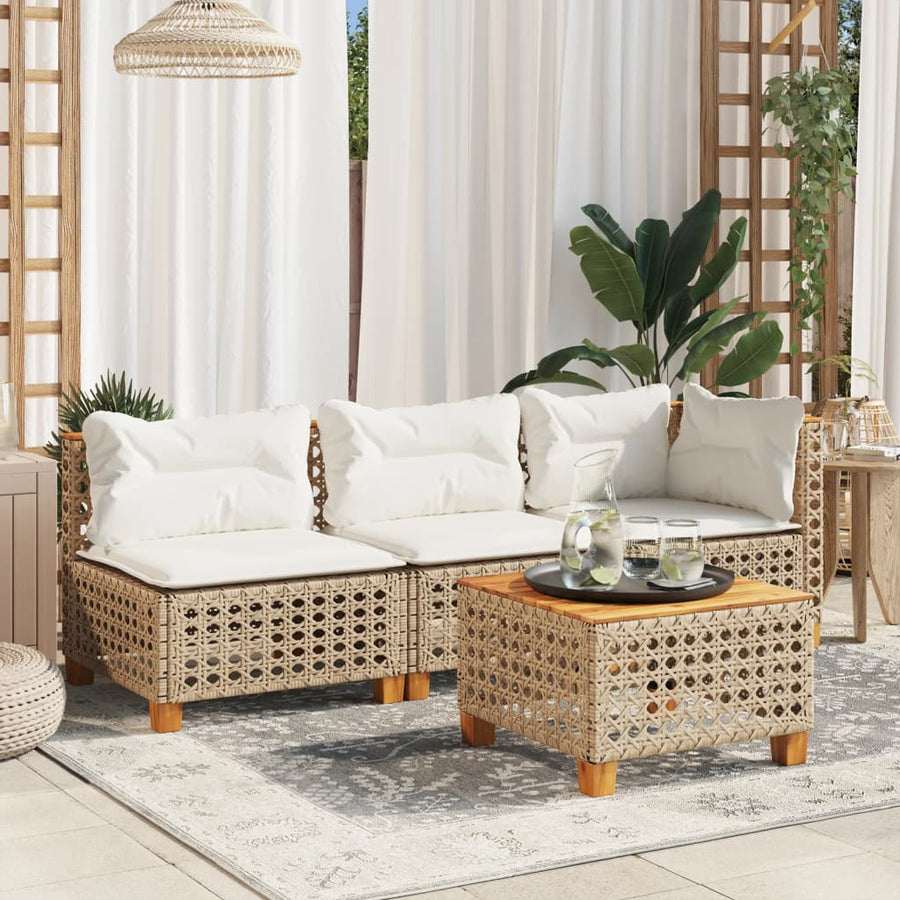 Tuintafel 55X55X36 Cm Poly Rattan En Acaciahout Beige gat weven