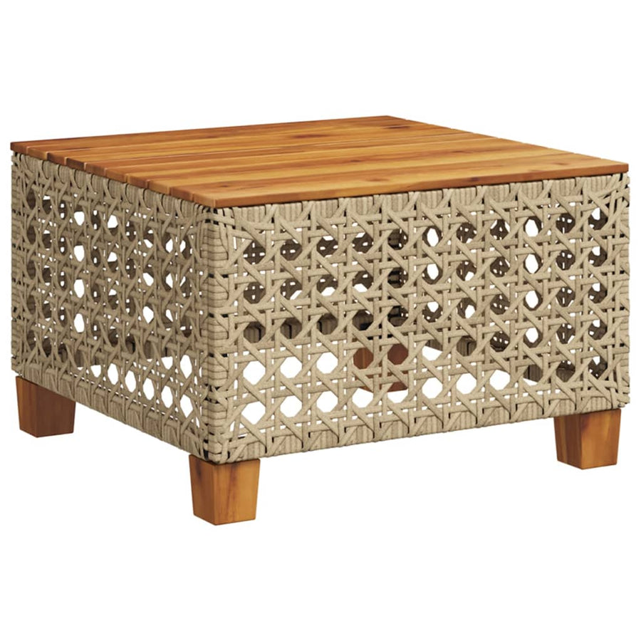 Tuintafel 55X55X36 Cm Poly Rattan En Acaciahout Beige gat weven