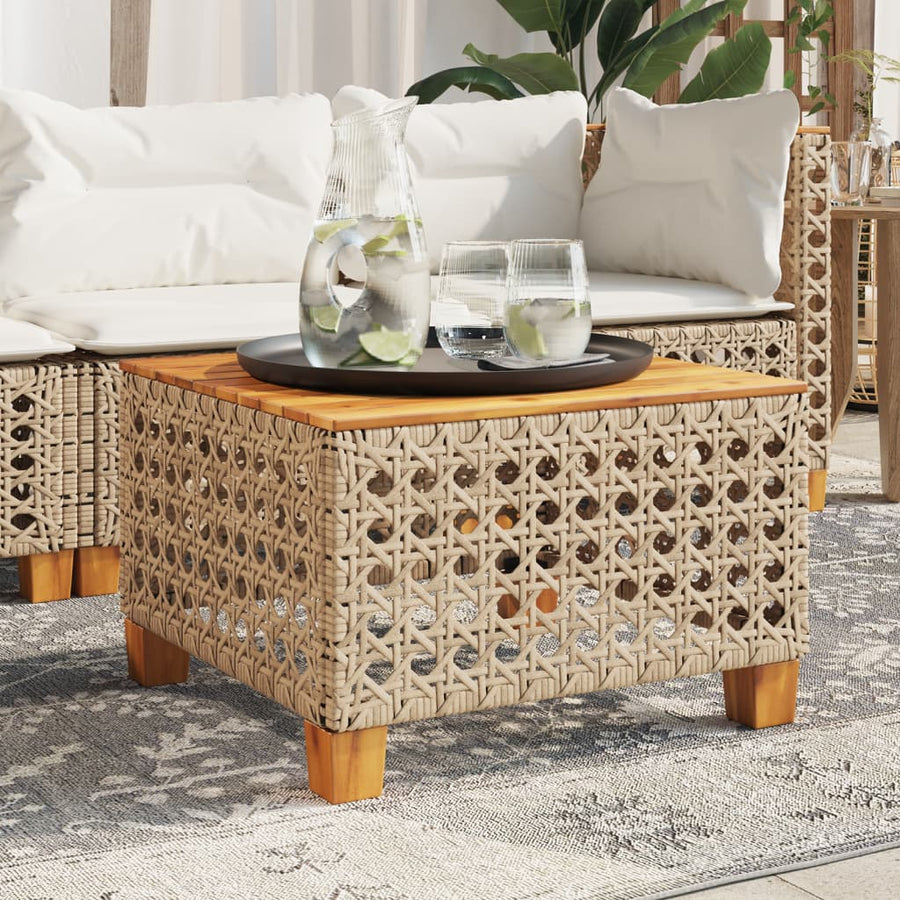 Tuintafel 55X55X36 Cm Poly Rattan En Acaciahout Beige gat weven