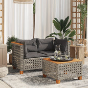 Tuinhoekbank 2 stuks poly rattan grijs met kussens