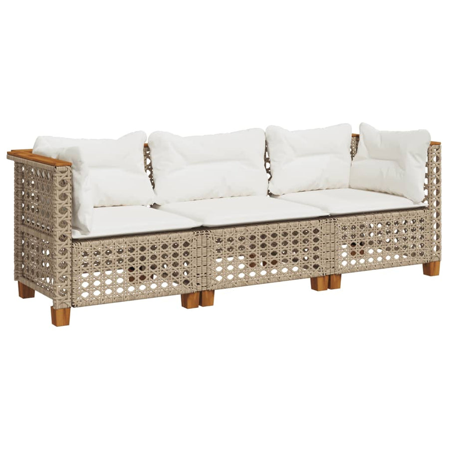 Tuinbank 3-Zits Met Kussens Poly Rattan Beige en wit