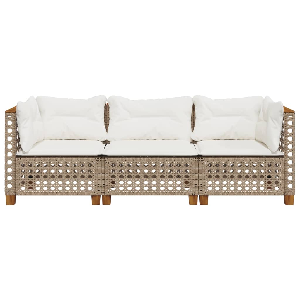 Tuinbank 3-Zits Met Kussens Poly Rattan Beige en wit
