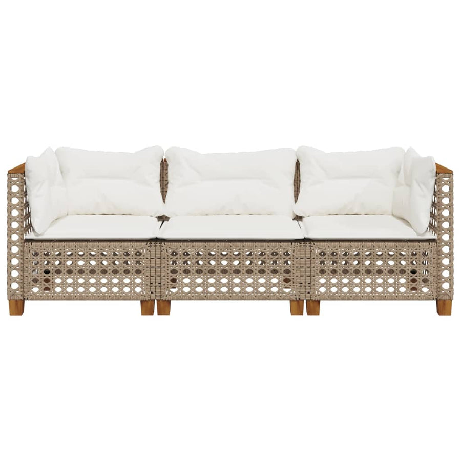 Tuinbank 3-Zits Met Kussens Poly Rattan Beige en wit
