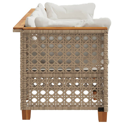 Tuinbank 3-Zits Met Kussens Poly Rattan Beige en wit