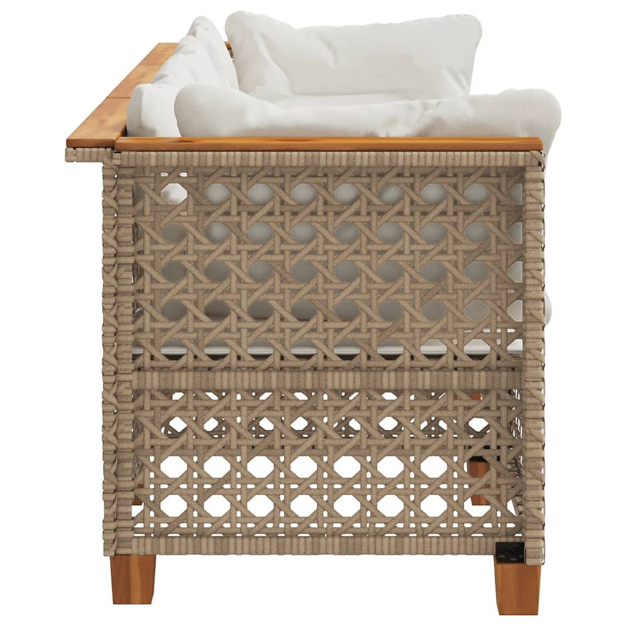 Tuinbank 3-Zits Met Kussens Poly Rattan Beige en wit
