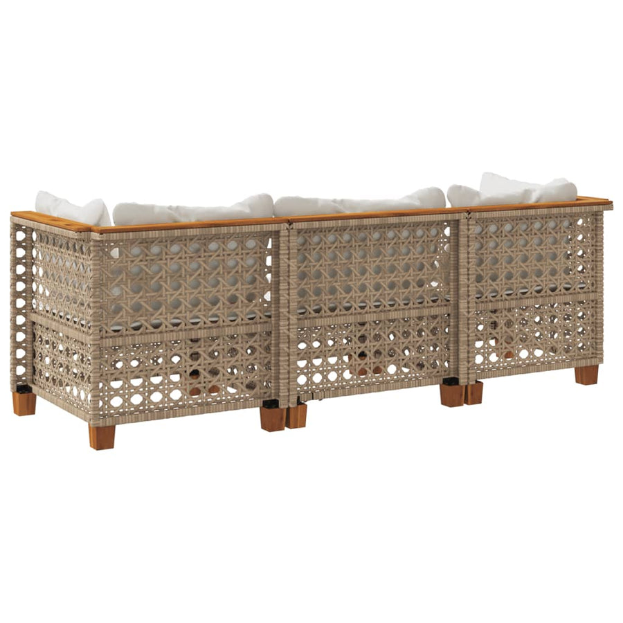 Tuinbank 3-Zits Met Kussens Poly Rattan Beige en wit