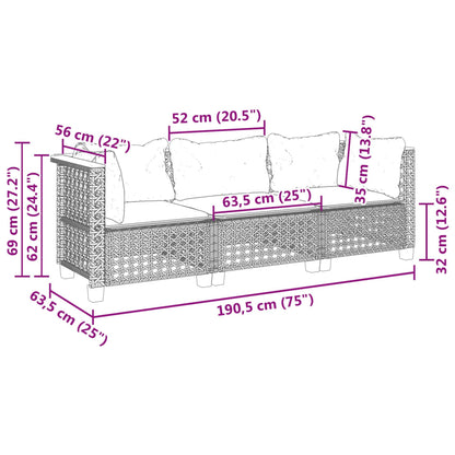 Tuinbank 3-Zits Met Kussens Poly Rattan Beige en wit