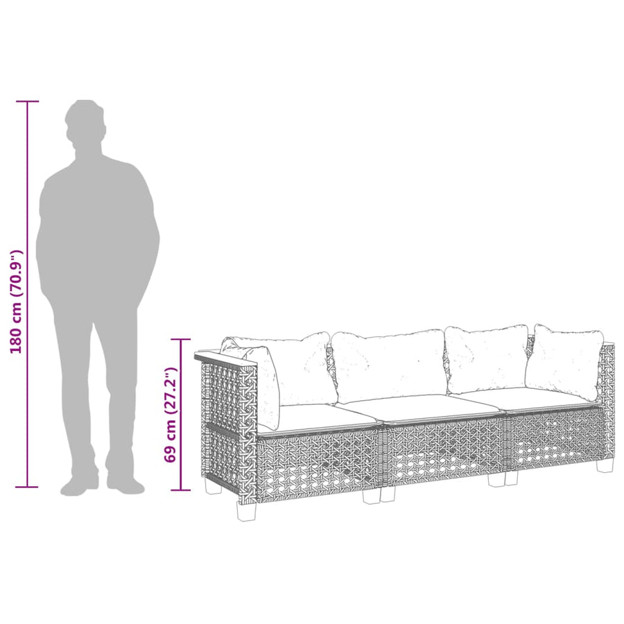 Tuinbank 3-Zits Met Kussens Poly Rattan Beige en wit