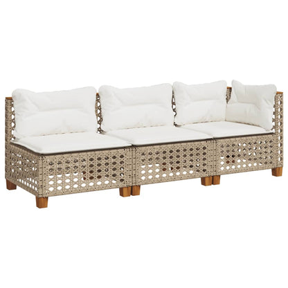 Tuinbank 3-Zits Met Kussens Poly Rattan Beige