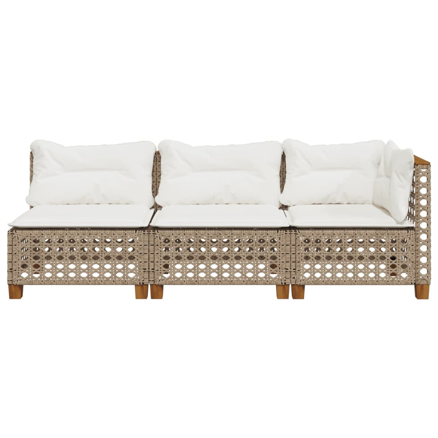 Tuinbank 3-Zits Met Kussens Poly Rattan Beige