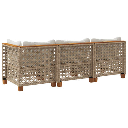Tuinbank 3-Zits Met Kussens Poly Rattan Beige