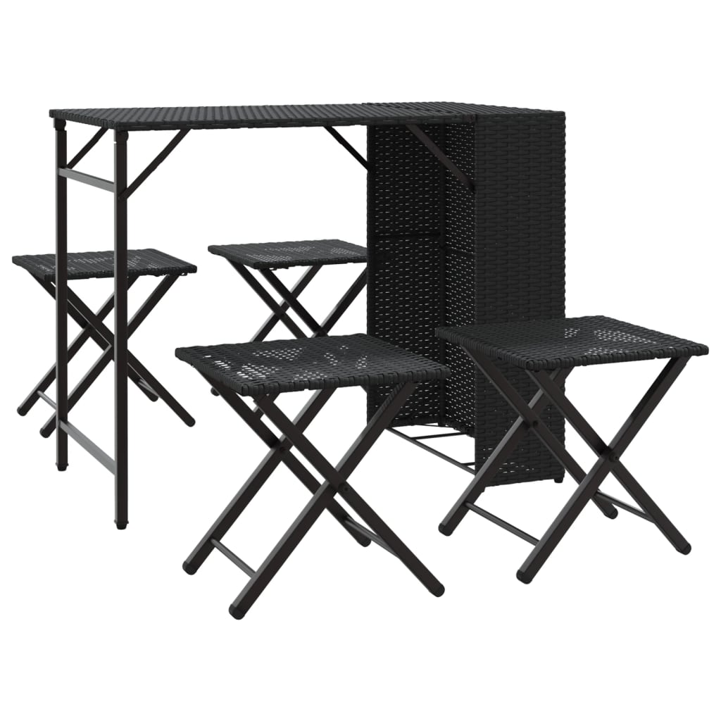 5-delige Tuinset inklapbaar poly rattan zwart